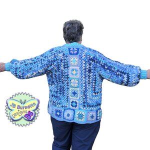 Handmade Oversized Crochet Cardigan Lt. Blue, Aqua Cozy Soft-yarn Warm Sweater